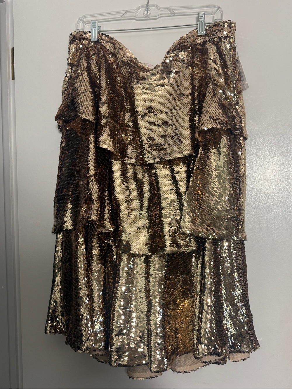 Rachel Parcell Gold Sequin Tiered Strapless  skirt, xxl